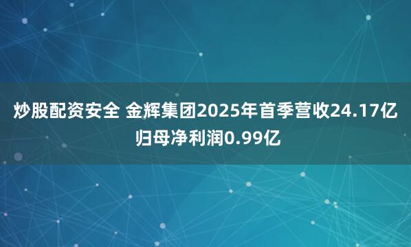 炒股配资安全 金辉集团2025年首季营收24.17亿 归母净利润0.99亿